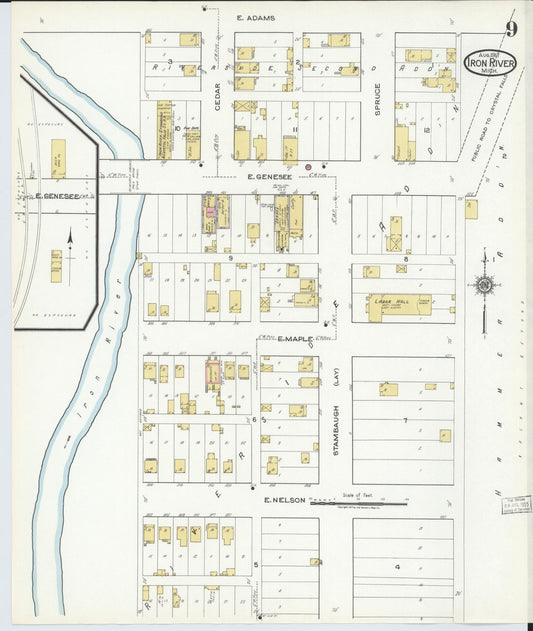 Sanborn Fire Insurance Map from Iron River, Iron County, Michigan (1917), Sheet #0009 - Historic Sanborn Fire Insurance Map Print, vintage old map wall art, antique decor, genealogy gift, Michigan Michigan map