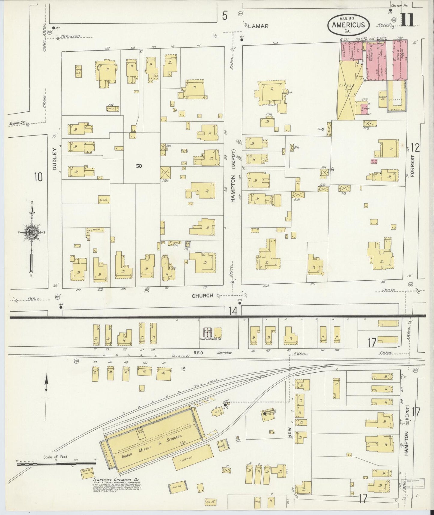 Sanborn Fire Insurance Map from Americus, Sumter County, Georgia (1912), Sheet #0011 - Complete Map Set gallery image, historic Sanborn map, vintage wall art, Georgia Georgia