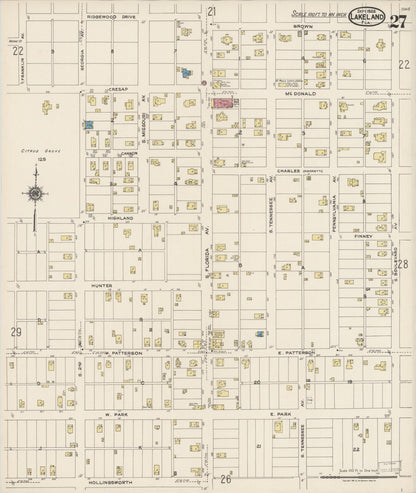 Sanborn Fire Insurance Map from Lakeland, Polk County, Florida (1922), Sheet #0027 - Complete Map Set gallery image, historic Sanborn map, vintage wall art, Florida Florida
