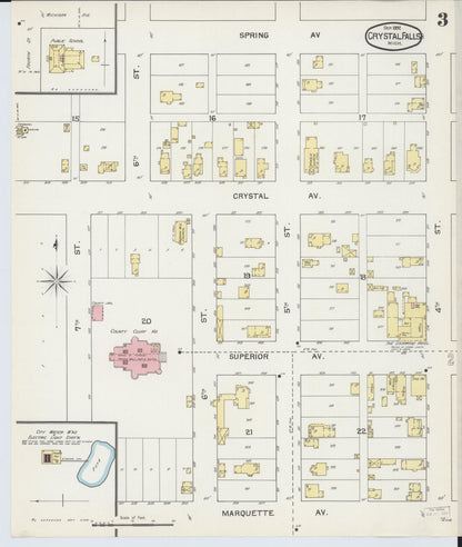 Sanborn Fire Insurance Map from Crystal Falls, Iron County, Michigan (1892), Sheet #0003 - Complete Map Set gallery image, historic Sanborn map, vintage wall art, Michigan Michigan
