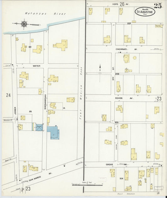 Sanborn Fire Insurance Map from Saint Augustine, Saint John's County, Florida (1910), Sheet #0025 - Historic Sanborn Fire Insurance Map Print, vintage old map wall art, antique decor, genealogy gift, Florida Florida map