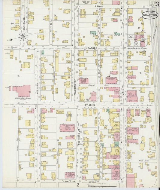 Sanborn Fire Insurance Map from Grafton, Taylor County, West Virginia (1896), Sheet #0003 - Historic Sanborn Fire Insurance Map Print, vintage old map wall art, antique decor, genealogy gift, West Virginia West Virginia map