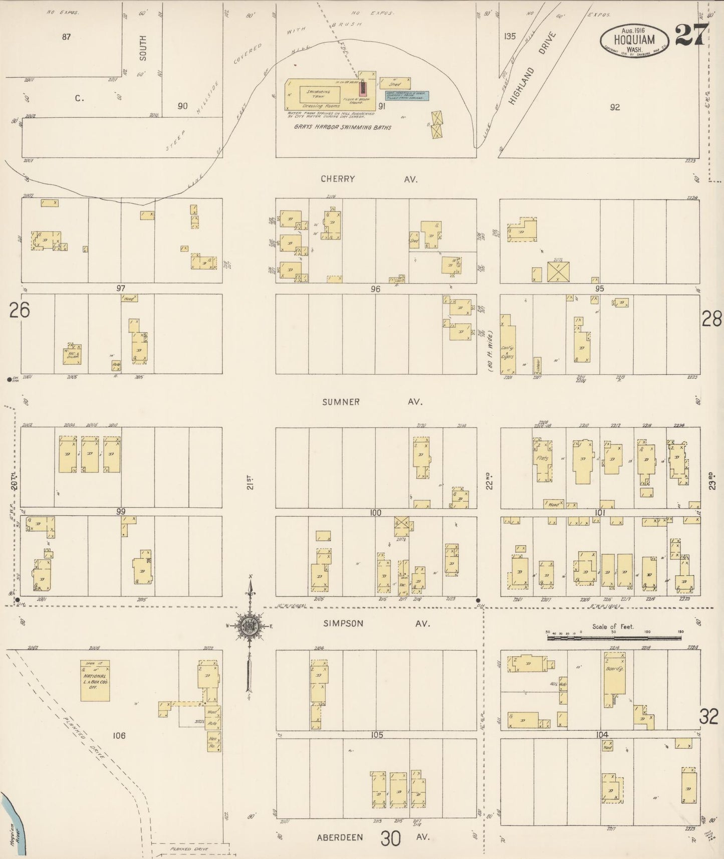 Sanborn Fire Insurance Map from Hoquiam, Grays Harbor County, Washington (1916), Sheet #0027 - Complete Map Set gallery image, historic Sanborn map, vintage wall art, Washington Washington