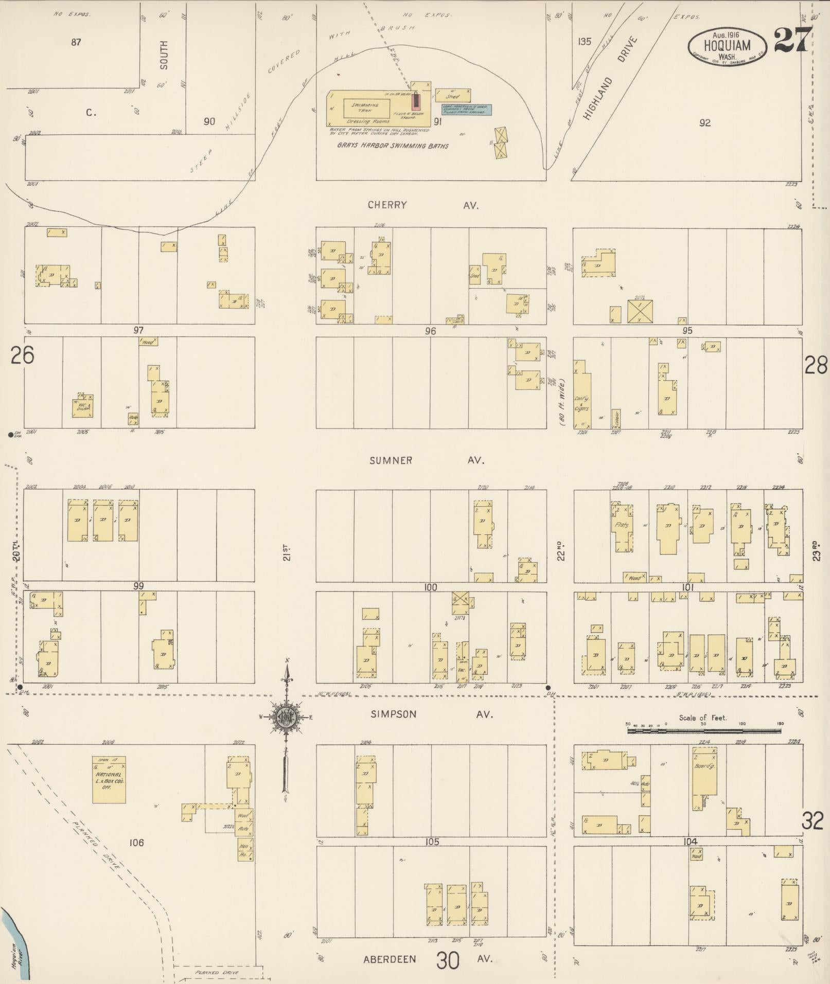 Sanborn Fire Insurance Map from Hoquiam, Grays Harbor County, Washington (1916), Sheet #0027 - Complete Map Set gallery image, historic Sanborn map, vintage wall art, Washington Washington