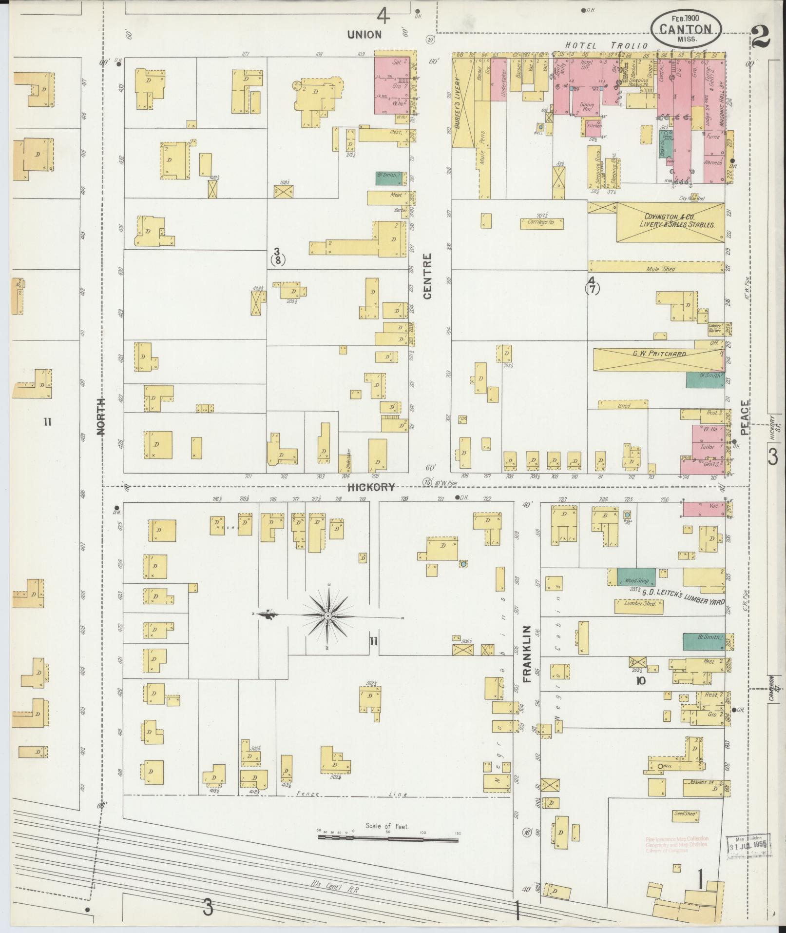 Sanborn Fire Insurance Map from Canton, Madison County, Mississippi (1900), Sheet #0002 - Complete Map Set gallery image, historic Sanborn map, vintage wall art, Mississippi Mississippi