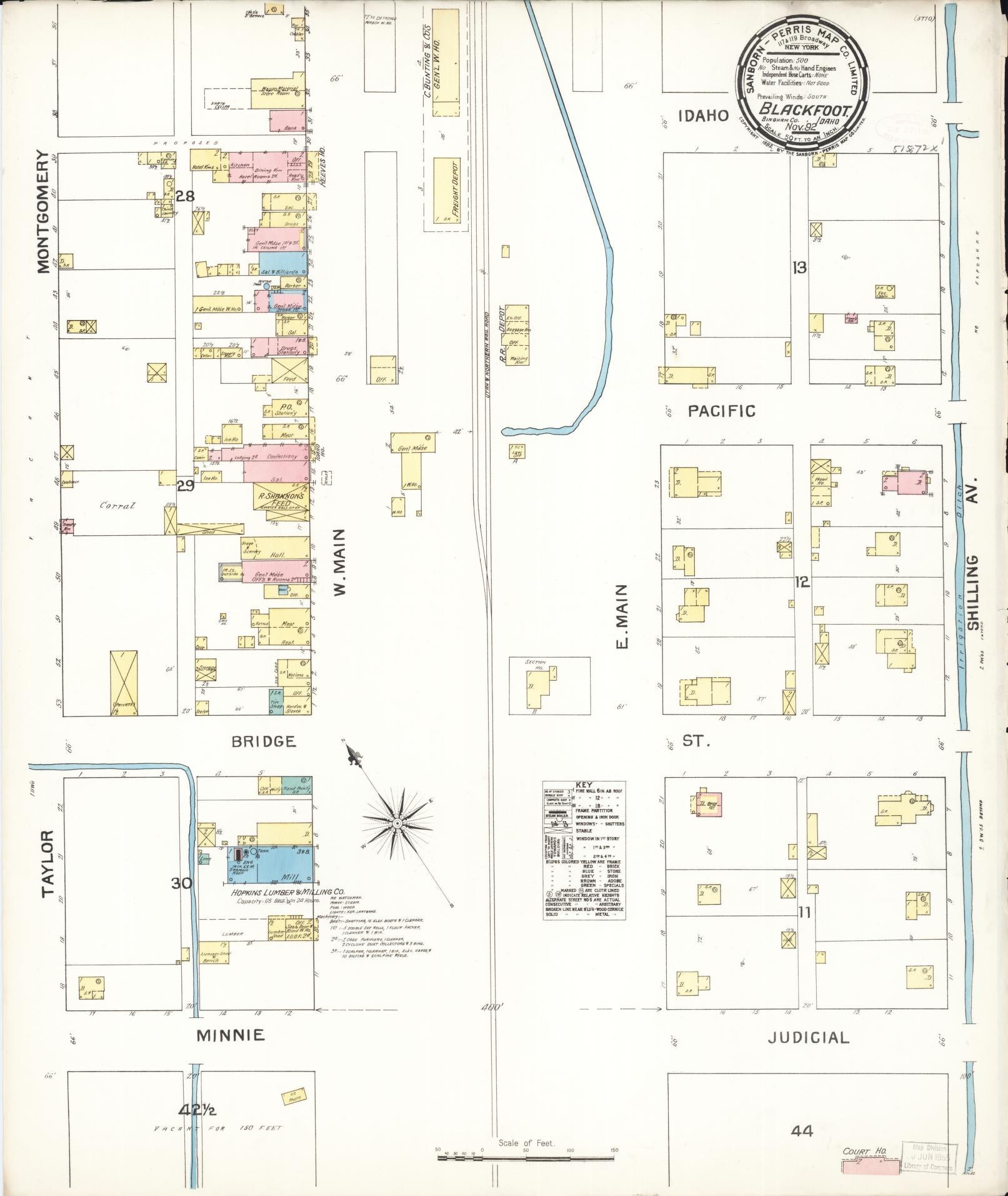 Sanborn Fire Insurance Map from Blackfoot, Bingham County, Idaho (1892), Sheet #0001 - Historic Sanborn Fire Insurance Map Print, vintage old map wall art, antique decor, genealogy gift, Idaho Idaho map