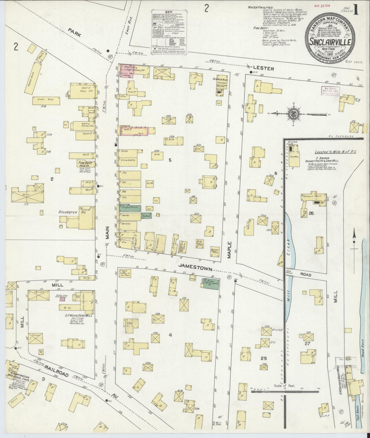 Sanborn Fire Insurance Map from Sinclairville, Chautauqua County, New York (1910), Sheet #0001 - Historic Sanborn Fire Insurance Map Print, vintage old map wall art, antique decor, genealogy gift, New York New York map