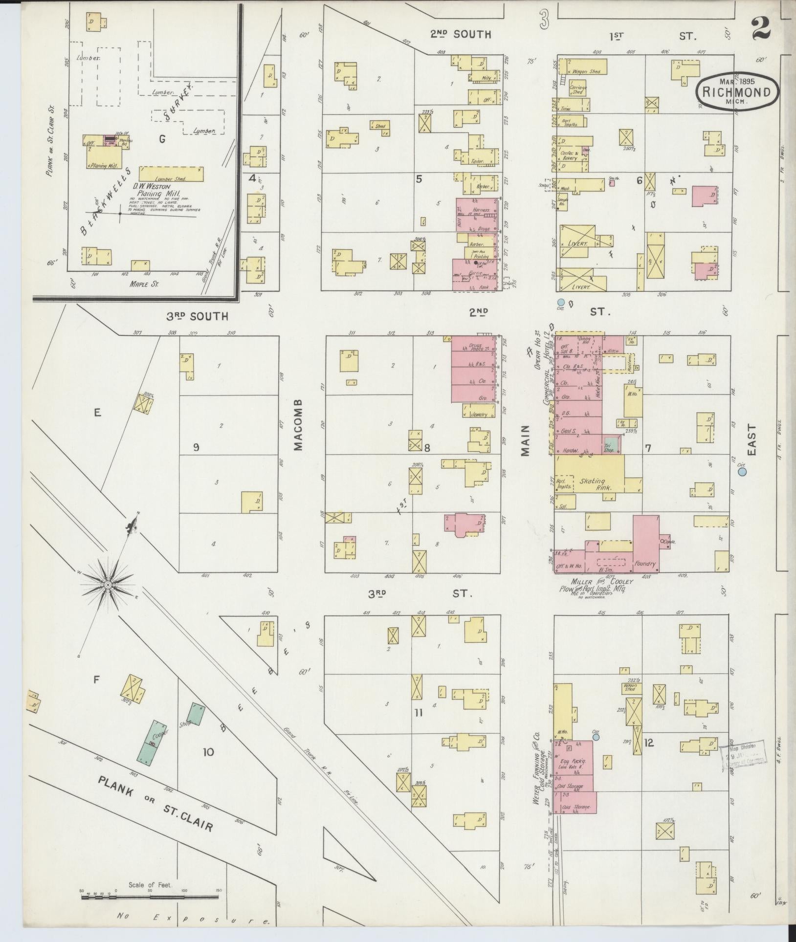 Sanborn Fire Insurance Map from Richmond, Macomb County, Michigan (1895), Sheet #0002 - Complete Map Set gallery image, historic Sanborn map, vintage wall art, Michigan Michigan