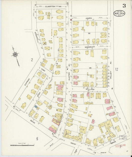 Sanborn Fire Insurance Map from Walden, Orange County, New York (1913), Sheet #0003 - Historic Sanborn Fire Insurance Map Print, vintage old map wall art, antique decor, genealogy gift, New York New York map