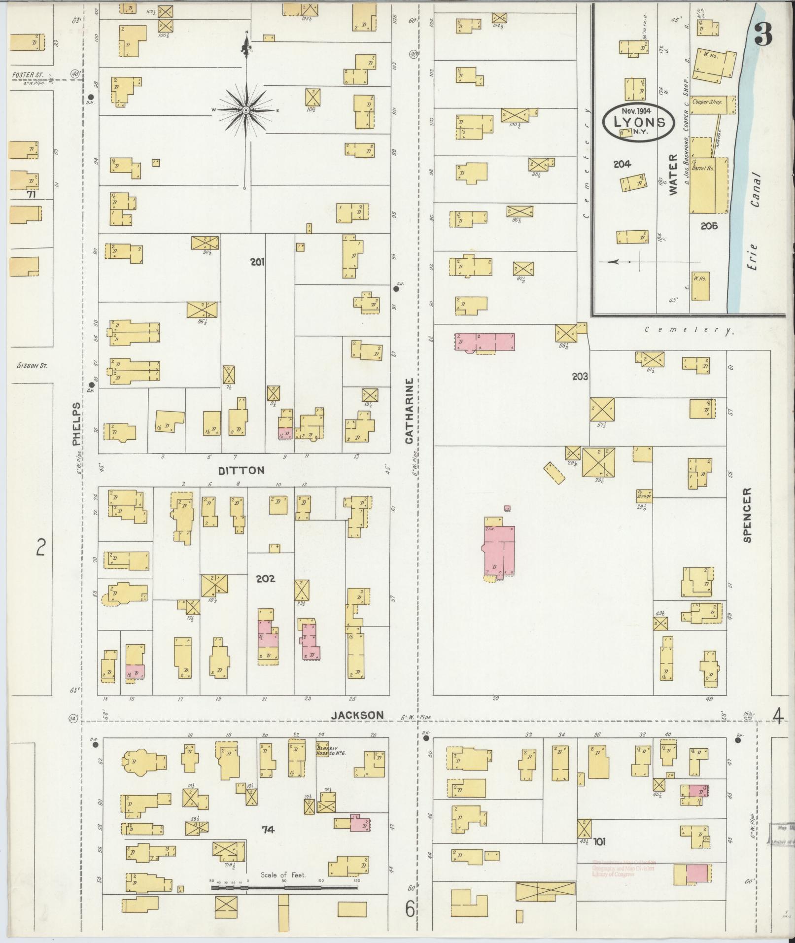 Sanborn Fire Insurance Map from Lyons, Wayne County, New York (1904), Sheet #0003 - Historic Sanborn Fire Insurance Map Print, vintage old map wall art, antique decor, genealogy gift, New York New York map