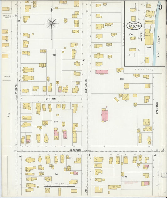 Sanborn Fire Insurance Map from Lyons, Wayne County, New York (1904), Sheet #0003 - Historic Sanborn Fire Insurance Map Print, vintage old map wall art, antique decor, genealogy gift, New York New York map