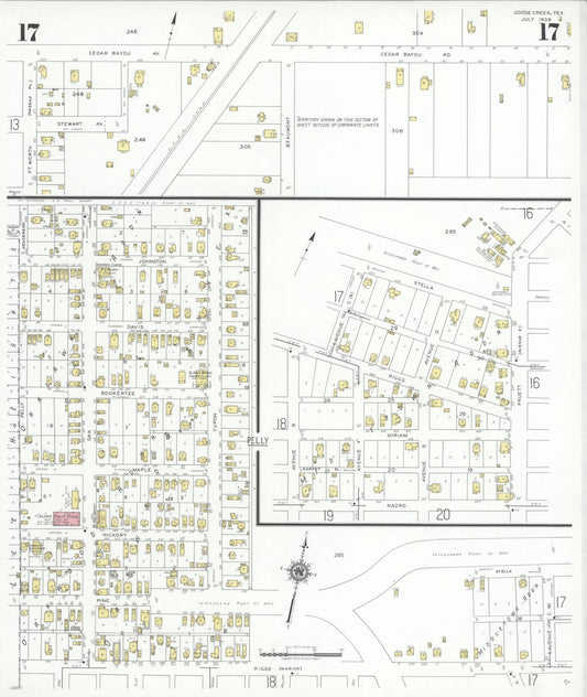 Sanborn Fire Insurance Map from Goose Creek, Harris County, Texas (1939), Sheet #0017 - Historic Sanborn Fire Insurance Map Print, vintage old map wall art, antique decor, genealogy gift, Texas Texas map