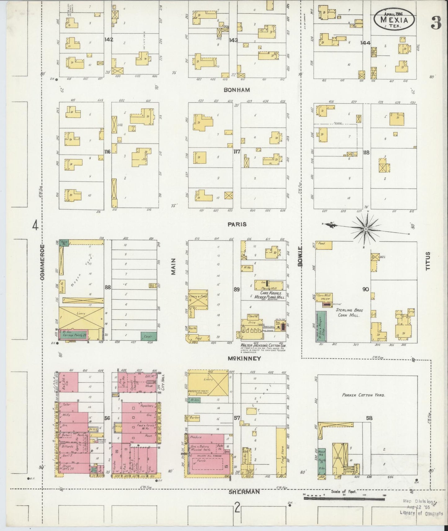 Sanborn Fire Insurance Map from Mexia, Limestone County, Texas (1906), Sheet #0003 - Complete Map Set gallery image, historic Sanborn map, vintage wall art, Texas Texas