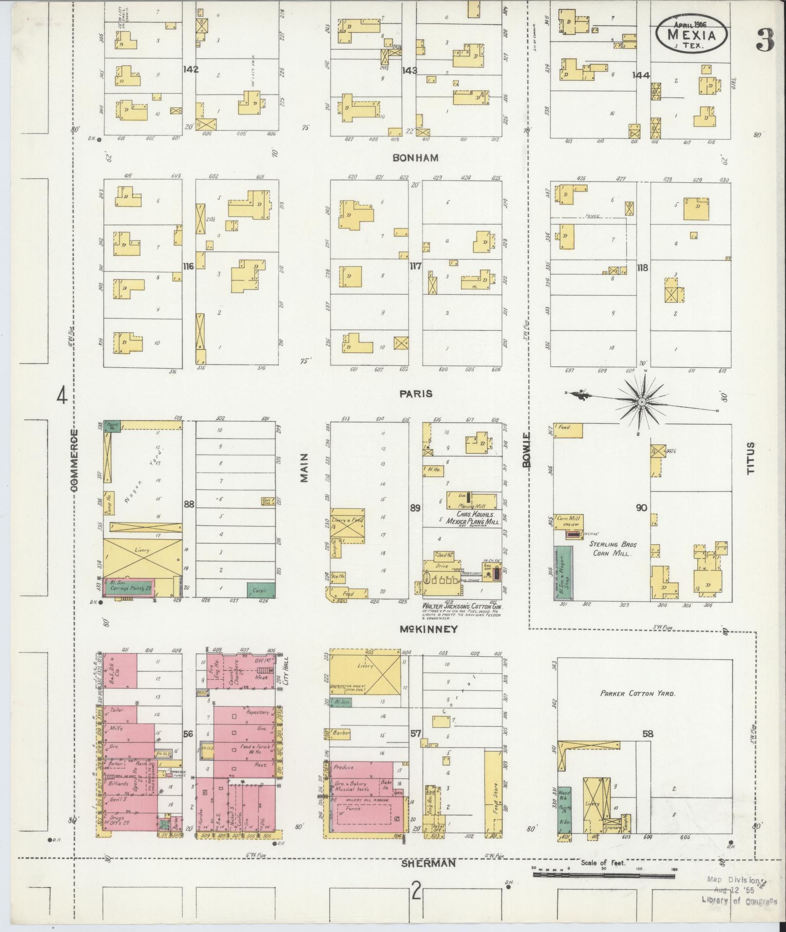 Sanborn Fire Insurance Map from Mexia, Limestone County, Texas (1906), Sheet #0003 - Complete Map Set gallery image, historic Sanborn map, vintage wall art, Texas Texas