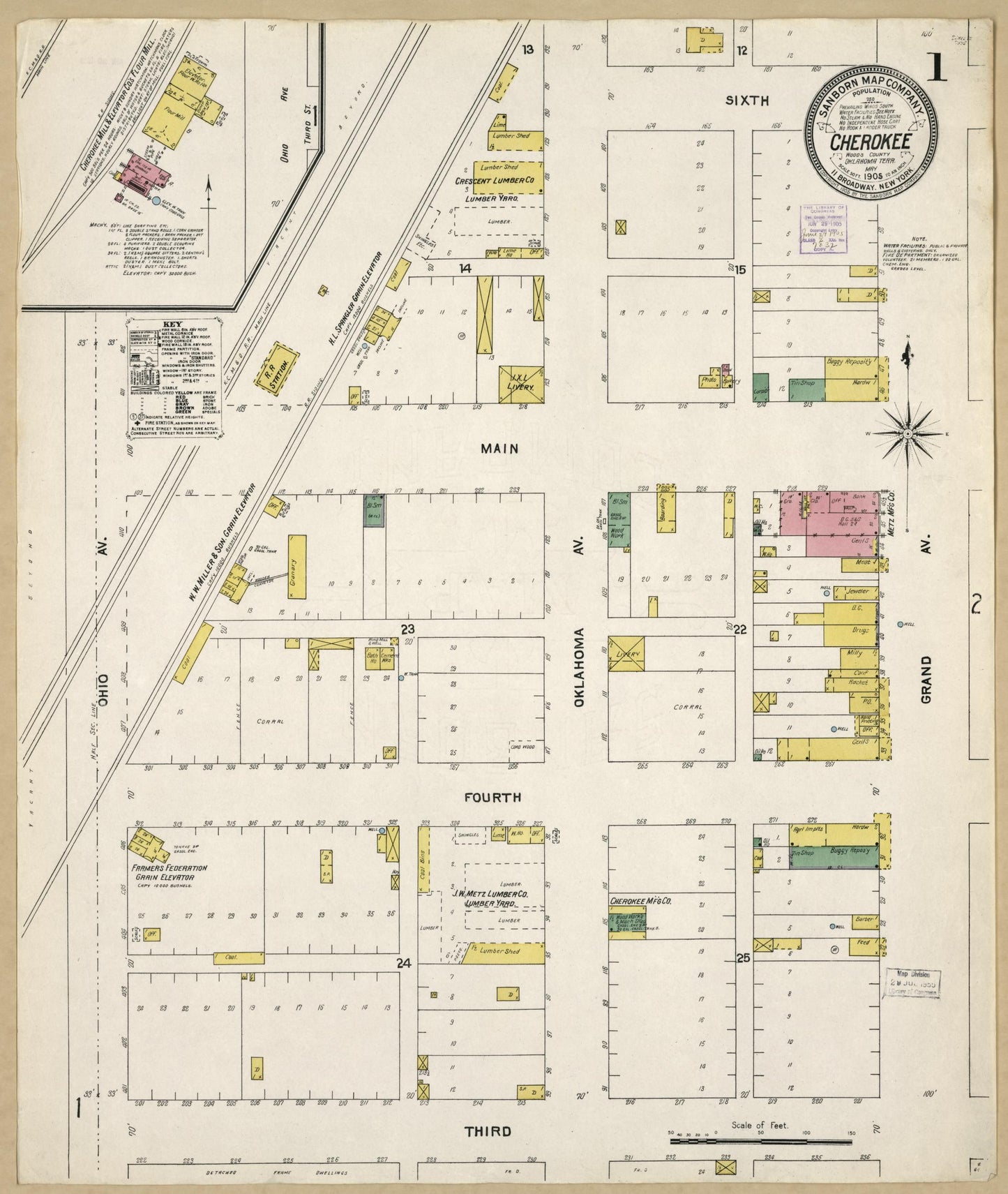 Sanborn Fire Insurance Map from Cherokee, Alfalfa County, Oklahoma (1905), Sheet #0001 - Historic Sanborn Fire Insurance Map Print, vintage old map wall art, antique decor, genealogy gift, Oklahoma Oklahoma map