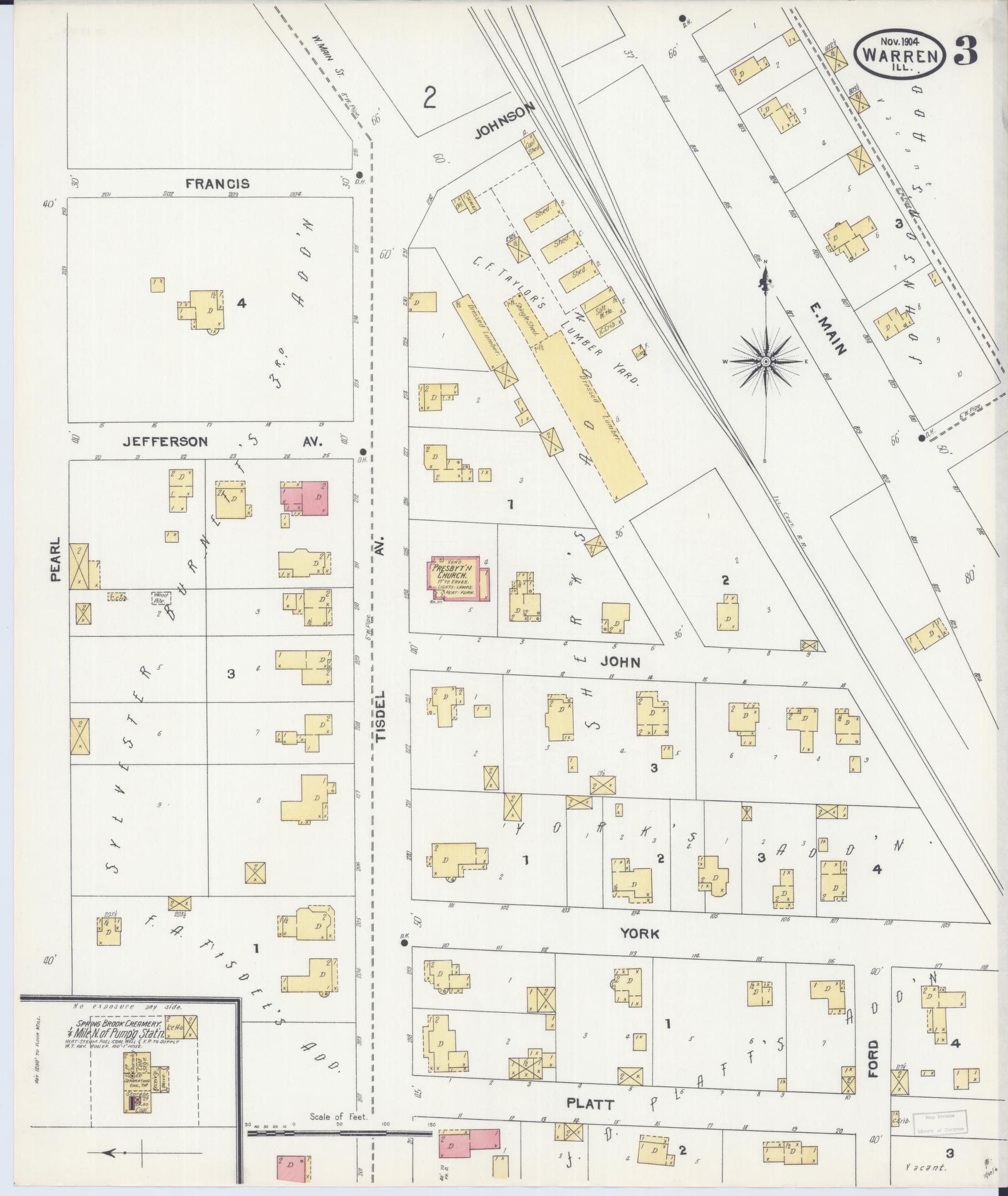 Sanborn Fire Insurance Map from Warren, Jo Daviess County, Illinois (1904), Sheet #0003 - Historic Sanborn Fire Insurance Map Print, vintage old map wall art, antique decor, genealogy gift, Illinois Illinois map