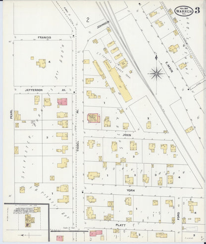 Sanborn Fire Insurance Map from Warren, Jo Daviess County, Illinois (1904), Sheet #0003 - Historic Sanborn Fire Insurance Map Print, vintage old map wall art, antique decor, genealogy gift, Illinois Illinois map