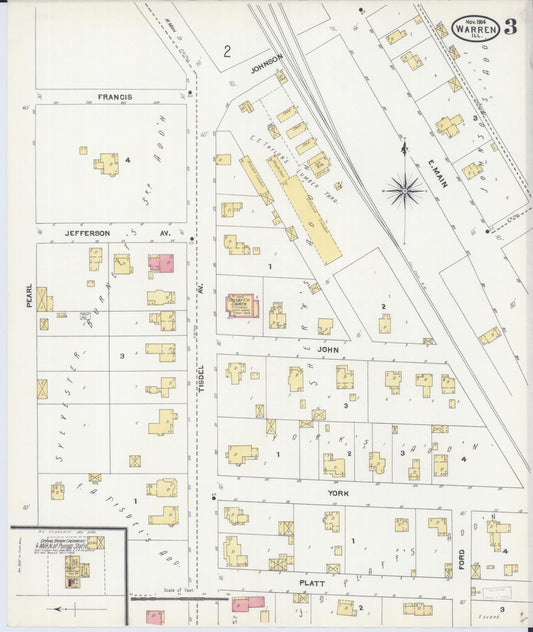 Sanborn Fire Insurance Map from Warren, Jo Daviess County, Illinois (1904), Sheet #0003 - Historic Sanborn Fire Insurance Map Print, vintage old map wall art, antique decor, genealogy gift, Illinois Illinois map
