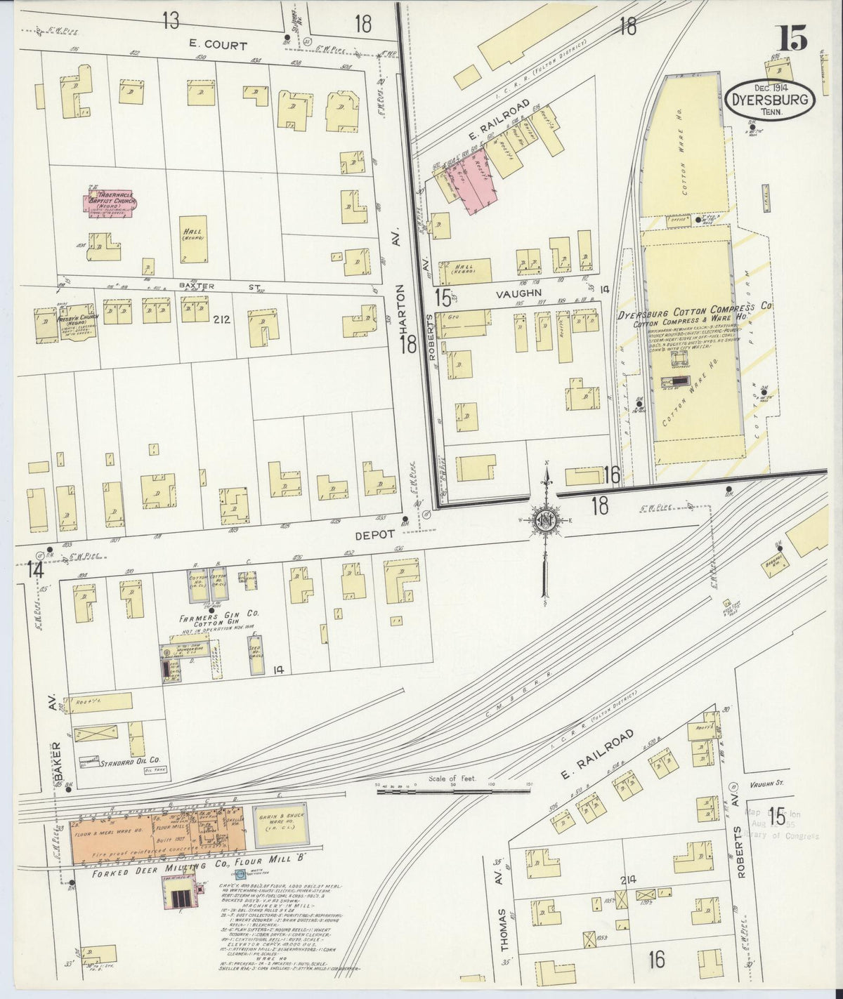 Sanborn Fire Insurance Map from Dyersburg, Dyer County, Tennessee (1914), Sheet #0015 - Historic Sanborn Fire Insurance Map Print, vintage old map wall art, antique decor, genealogy gift, Tennessee Tennessee map