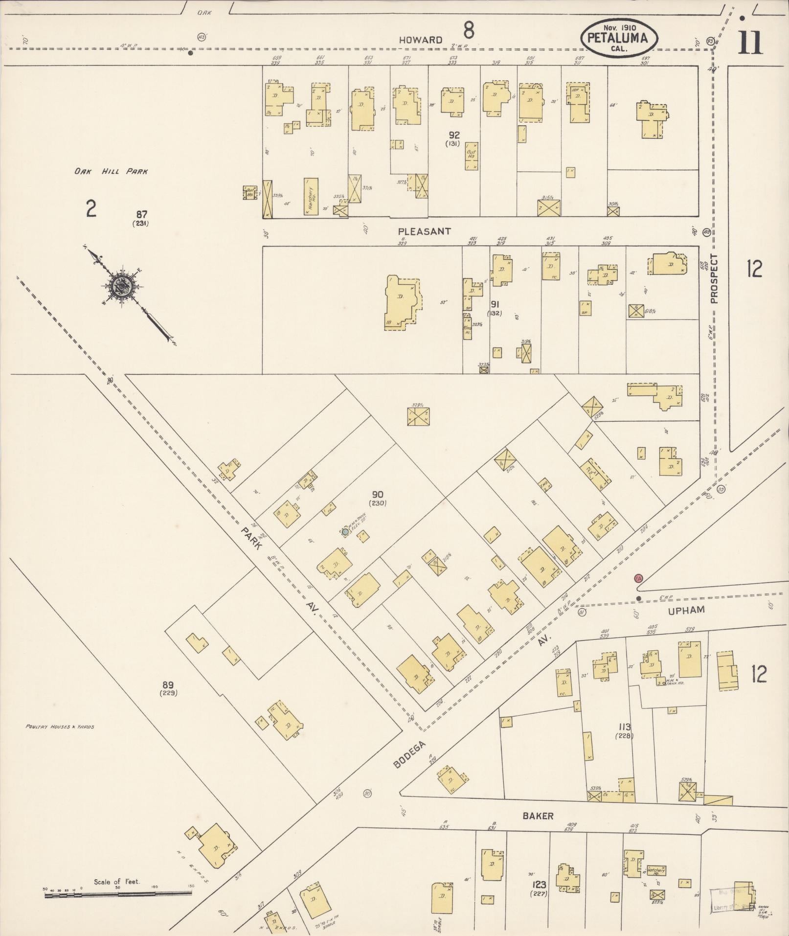 Sanborn Fire Insurance Map from Petaluma, Sonoma County, California (1910), Sheet #0011 - Complete Map Set gallery image, historic Sanborn map, vintage wall art, California California
