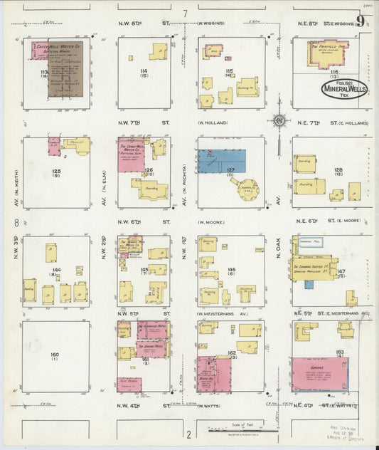 Sanborn Fire Insurance Map from Mineral Wells, Palo Pinto County, Texas (1921), Sheet #0009 - Historic Sanborn Fire Insurance Map Print, vintage old map wall art, antique decor, genealogy gift, Texas Texas map