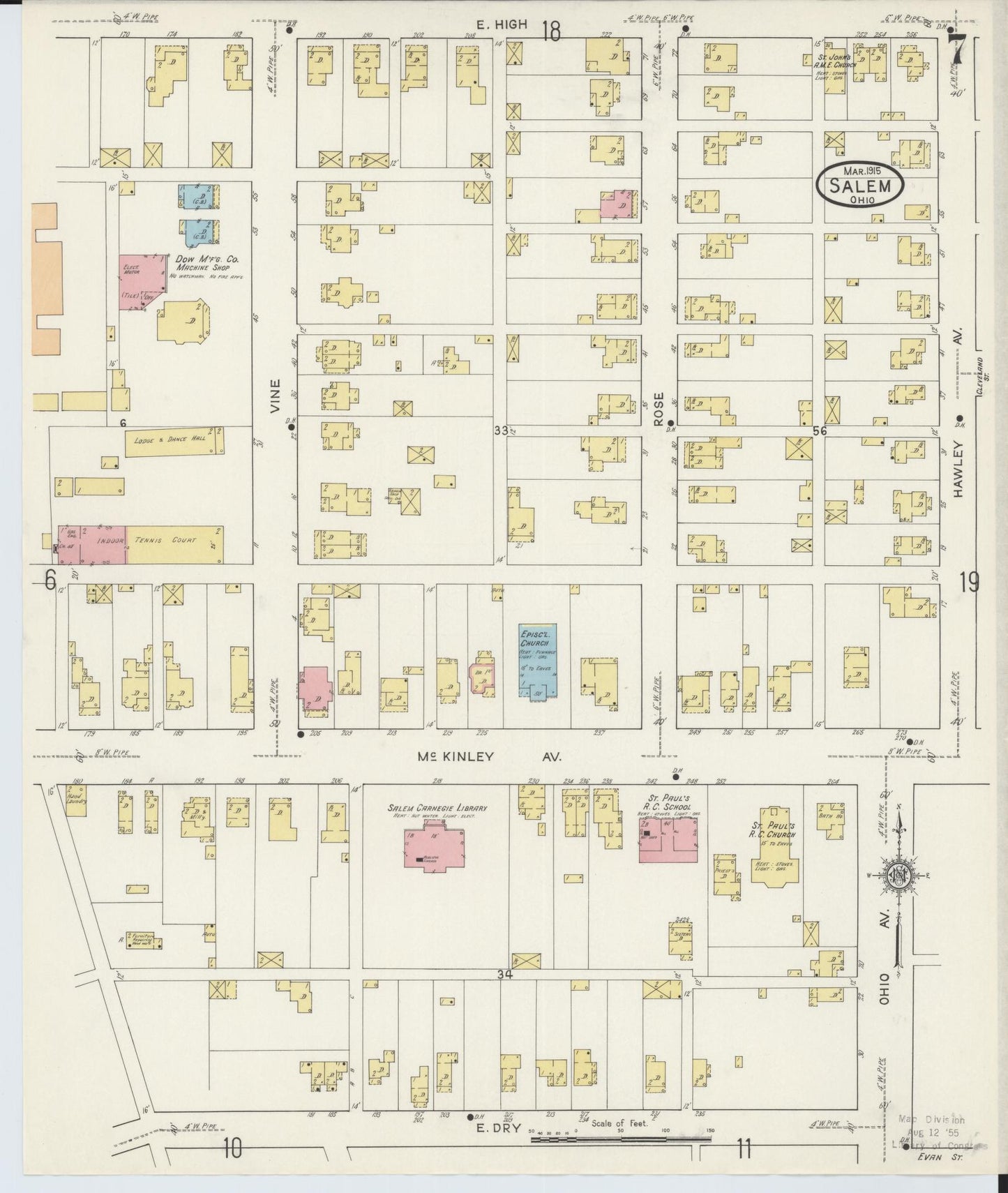 Sanborn Fire Insurance Map from Salem, Columbiana County, Ohio (1915), Sheet #0007 - Complete Map Set gallery image, historic Sanborn map, vintage wall art, Ohio Ohio