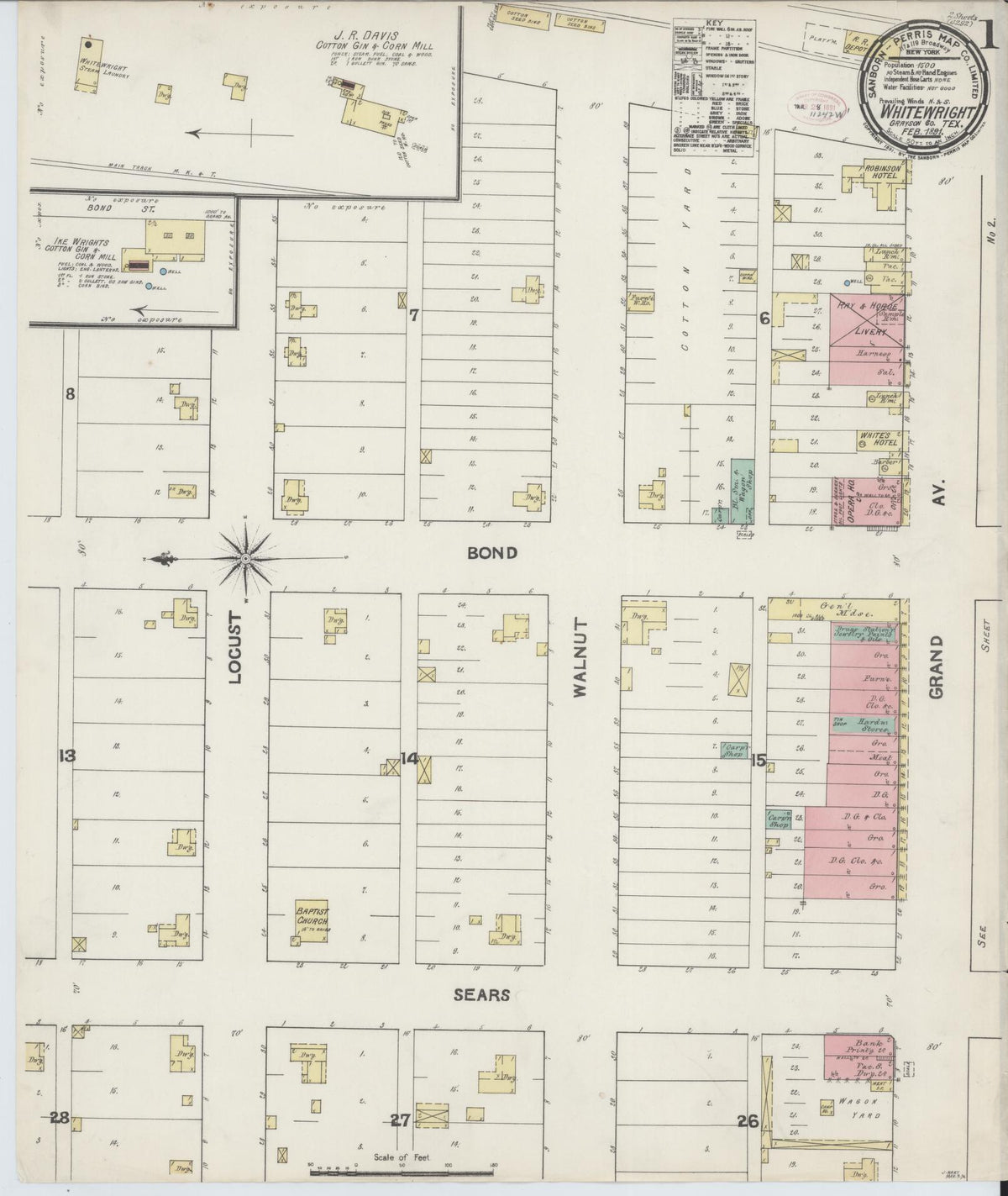 Sanborn Fire Insurance Map from Whitewright, Grayson County, Texas (1891), Sheet #0001 - Historic Sanborn Fire Insurance Map Print, vintage old map wall art, antique decor, genealogy gift, Texas Texas map
