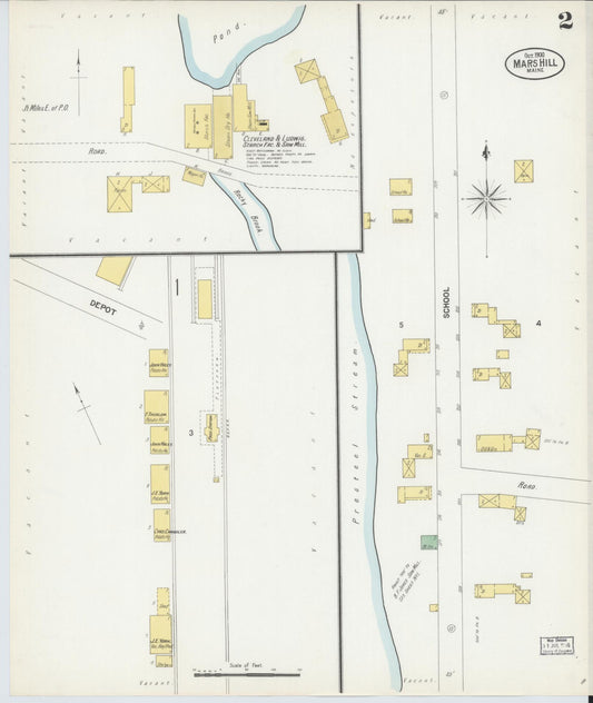 Sanborn Fire Insurance Map from Mars Hill, Aroostook County, Maine (1900), Sheet #0002 - Historic Sanborn Fire Insurance Map Print, vintage old map wall art, antique decor, genealogy gift, Maine Maine map