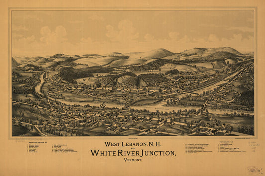 West Lebanon, N.H., and White River Junction, Vermont. (1889) – Historic Bird’s-Eye View Panorama Print