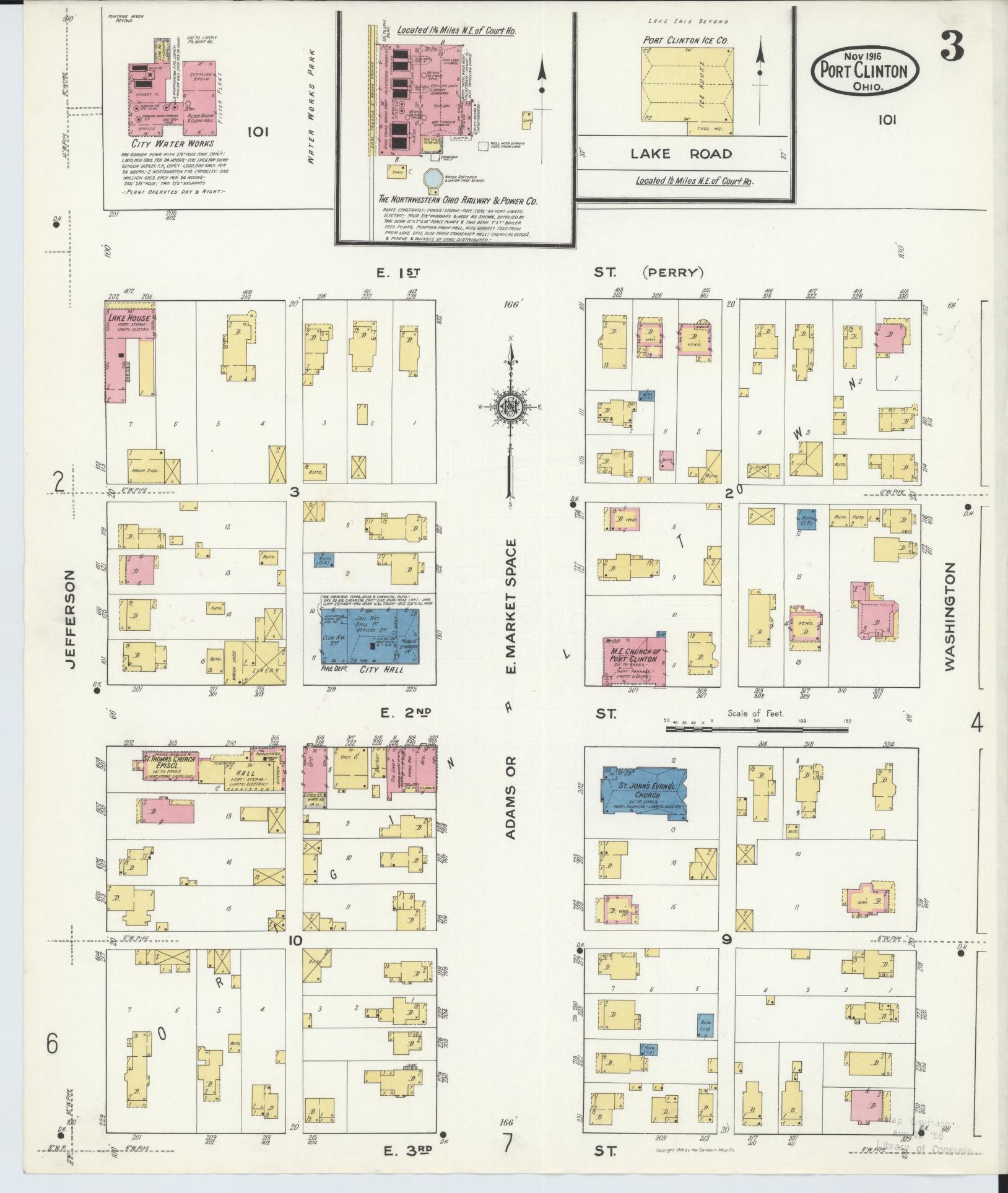 Sanborn Fire Insurance Map from Port Clinton, Ottawa County, Ohio (1916), Sheet #0003 - Historic Sanborn Fire Insurance Map Print, vintage old map wall art, antique decor, genealogy gift, Ohio Ohio map