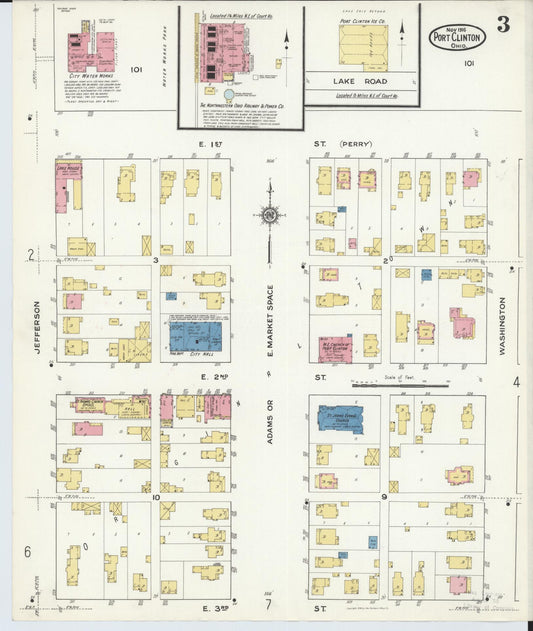 Sanborn Fire Insurance Map from Port Clinton, Ottawa County, Ohio (1916), Sheet #0003 - Historic Sanborn Fire Insurance Map Print, vintage old map wall art, antique decor, genealogy gift, Ohio Ohio map