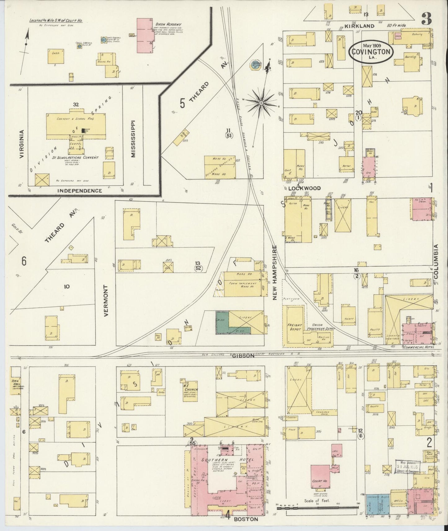 Sanborn Fire Insurance Map from Covington, Saint Tammany Parish, Louisiana (1909), Sheet #0003 - Complete Map Set gallery image, historic Sanborn map, vintage wall art, Louisiana Louisiana