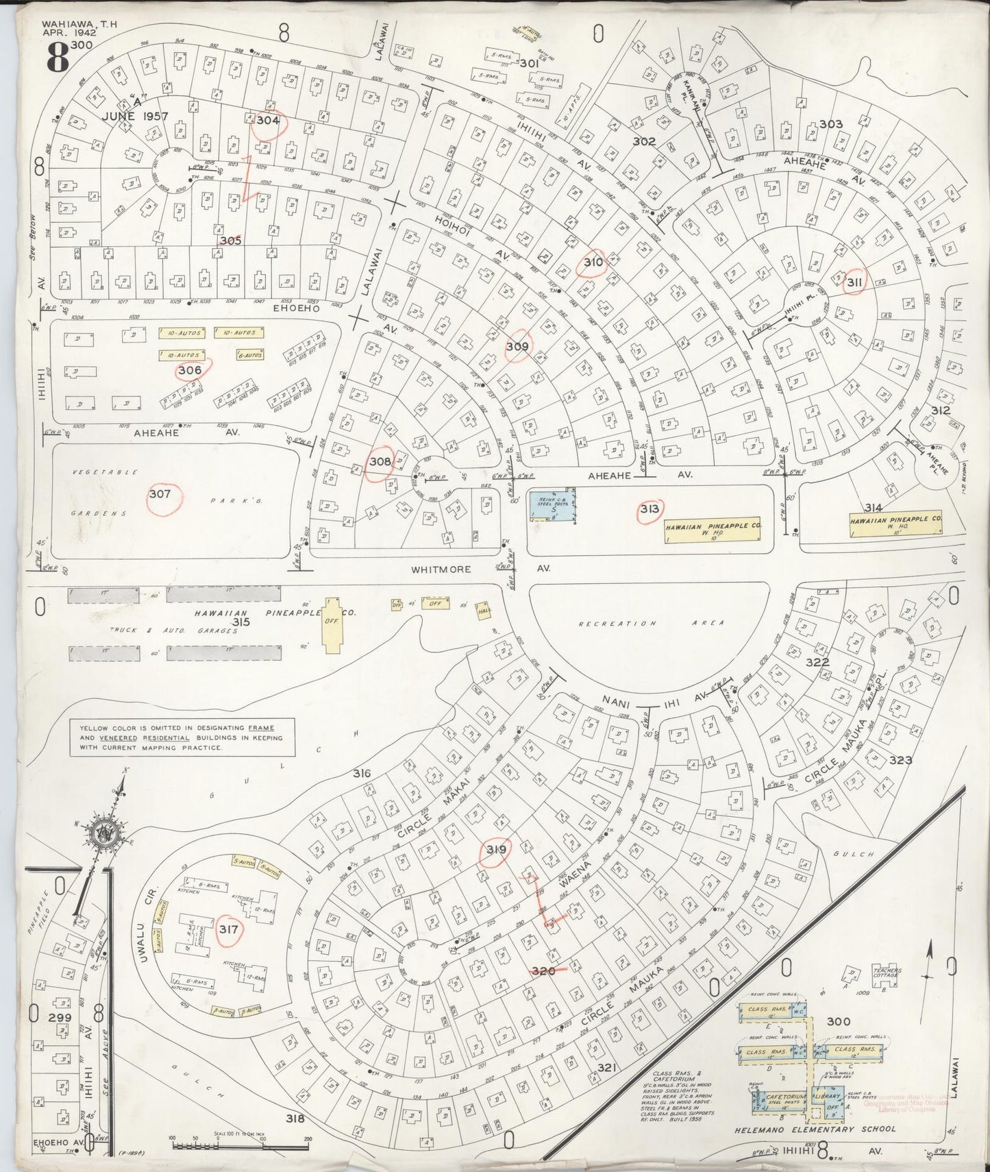 Sanborn Fire Insurance Map from Wahiawa, Honolulu County, Hawaii (1957), Sheet #0008 - Complete Map Set gallery image, historic Sanborn map, vintage wall art, Hawaii Hawaii