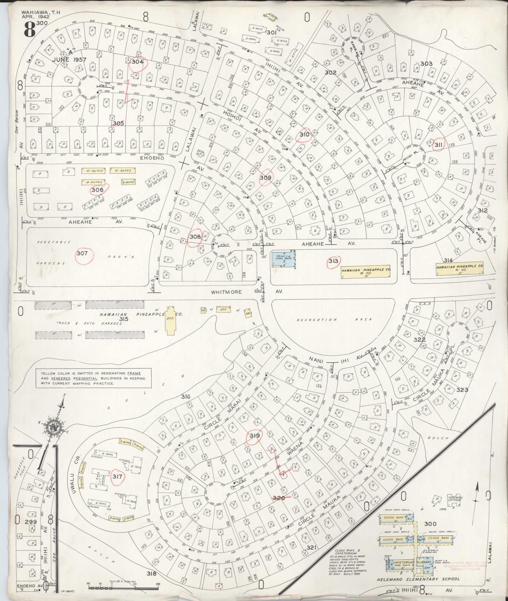 Sanborn Fire Insurance Map from Wahiawa, Honolulu County, Hawaii (1957), Sheet #0008 - Complete Map Set gallery image, historic Sanborn map, vintage wall art, Hawaii Hawaii