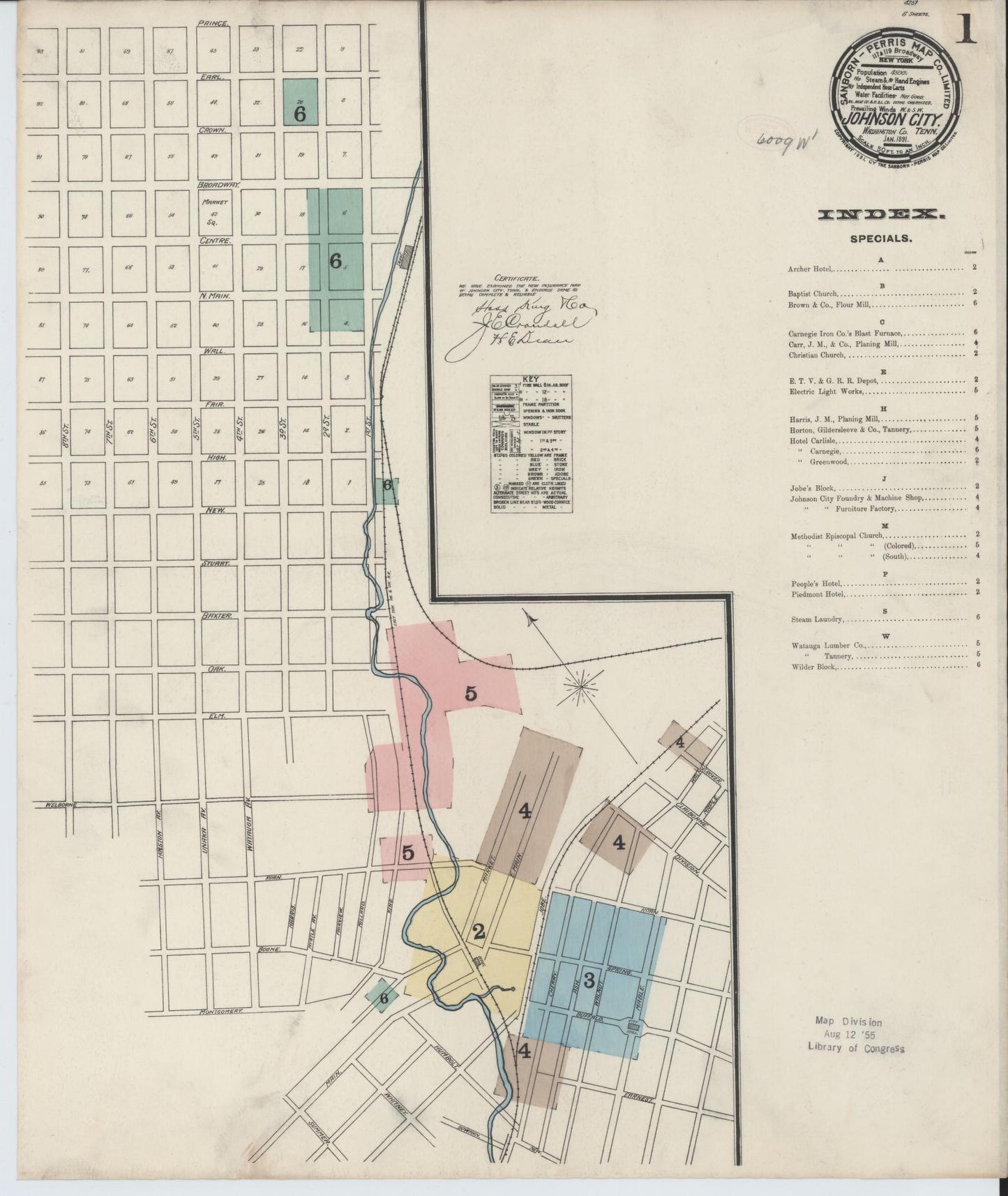 Sanborn Fire Insurance Map from Johnson City, Washington County, Tennessee. (1891) – Historic Sanborn Fire Insurance Map Print