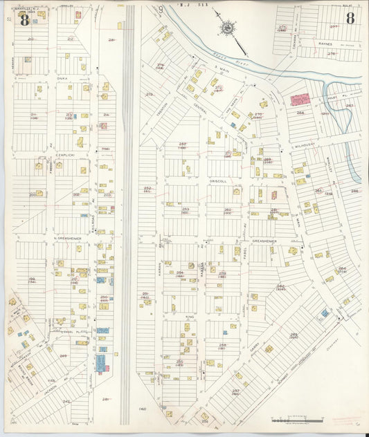 Sanborn Fire Insurance Map from Manville, Somerset County, New Jersey (1949), Sheet #0008 - Historic Sanborn Fire Insurance Map Print, vintage old map wall art, antique decor, genealogy gift, New Jersey New Jersey map
