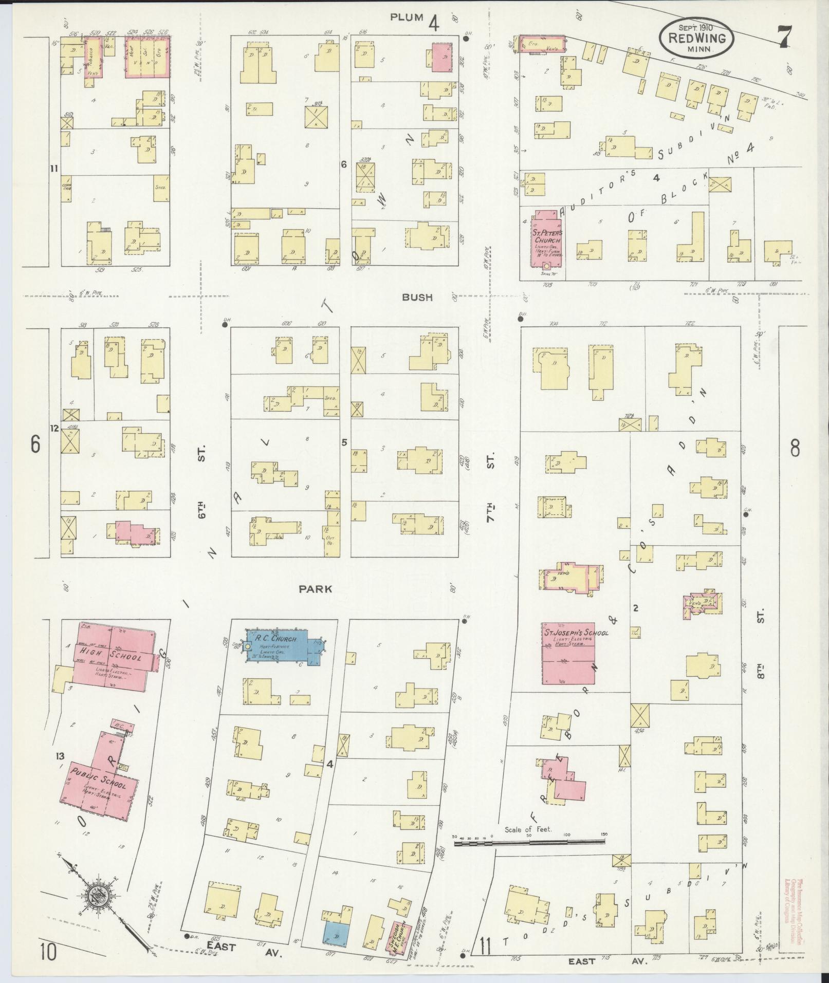 Sanborn Fire Insurance Map from Red Wing, Goodhue County, Minnesota (1910), Sheet #0007 - Complete Map Set gallery image, historic Sanborn map, vintage wall art, Minnesota Minnesota
