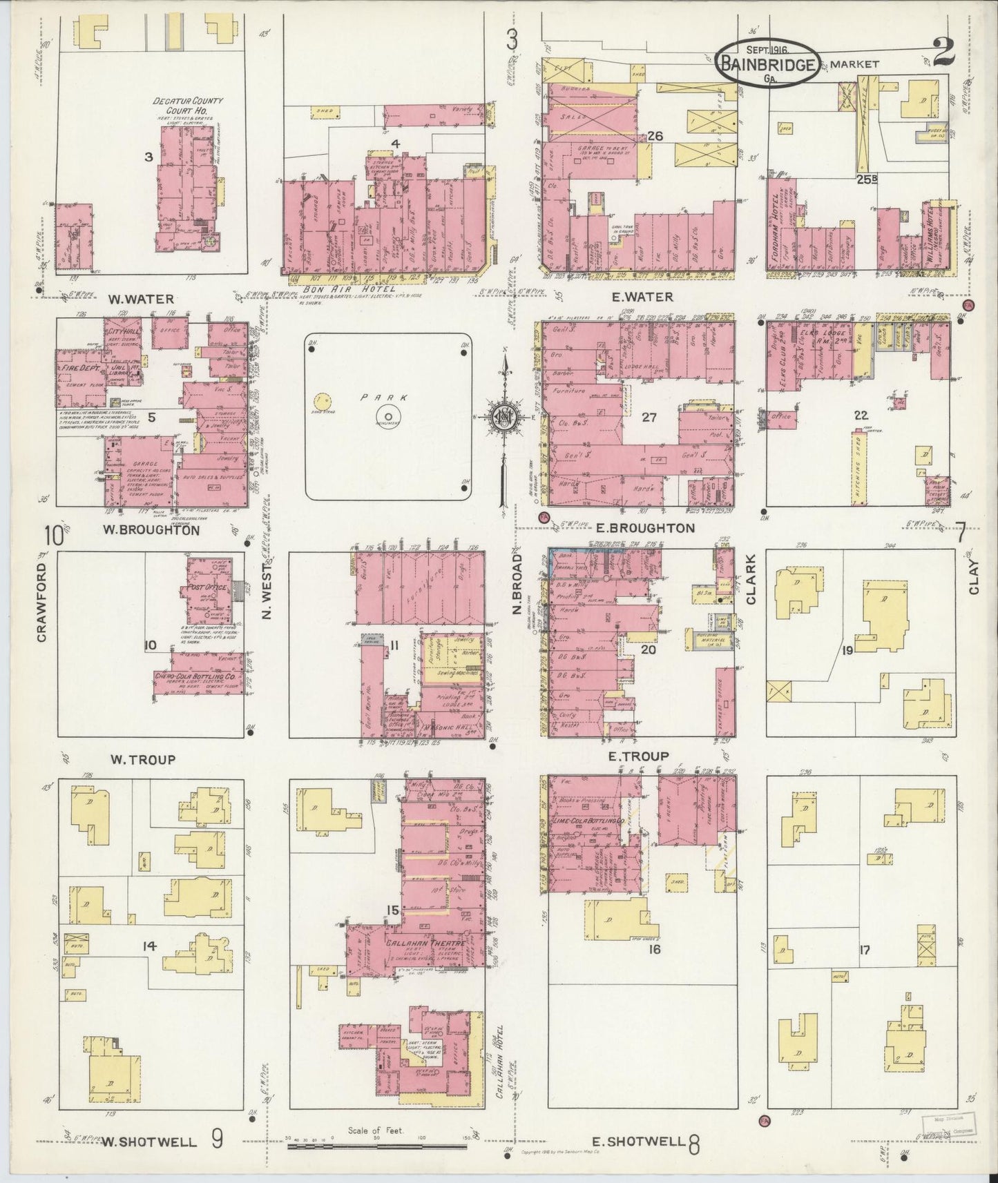 Sanborn Fire Insurance Map from Bainbridge, Decatur County, Georgia (1916), Sheet #0002 - Complete Map Set gallery image, historic Sanborn map, vintage wall art, Georgia Georgia
