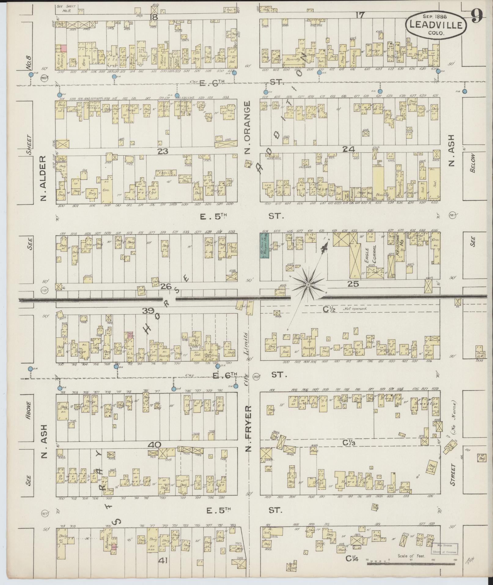 Sanborn Fire Insurance Map from Leadville, Lake County, Colorado (1886), Sheet #0009 - Historic Sanborn Fire Insurance Map Print, vintage old map wall art, antique decor, genealogy gift, Colorado Colorado map