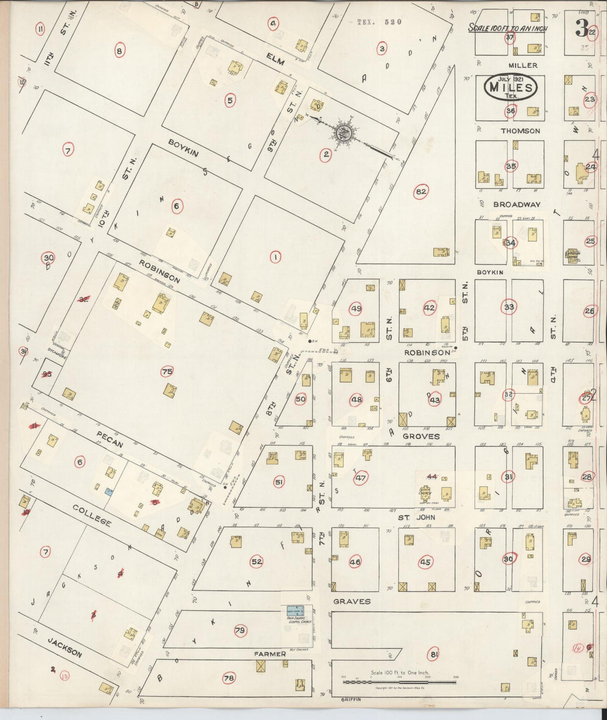 Sanborn Fire Insurance Map from Miles, Runnels County, Texas (1936), Sheet #0003 - Complete Map Set gallery image, historic Sanborn map, vintage wall art, Texas Texas