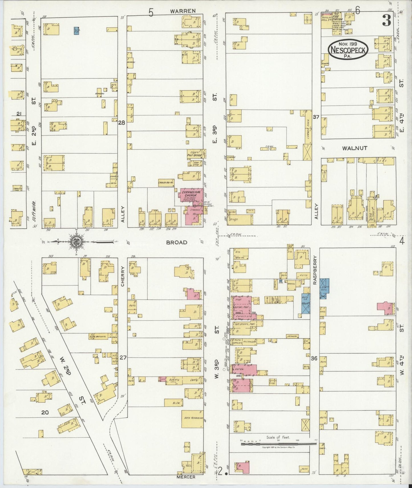 Sanborn Fire Insurance Map from Nescopeck, Luzerne County, Pennsylvania (1919), Sheet #0003 - Historic Sanborn Fire Insurance Map Print, vintage old map wall art, antique decor, genealogy gift, Pennsylvania Pennsylvania map