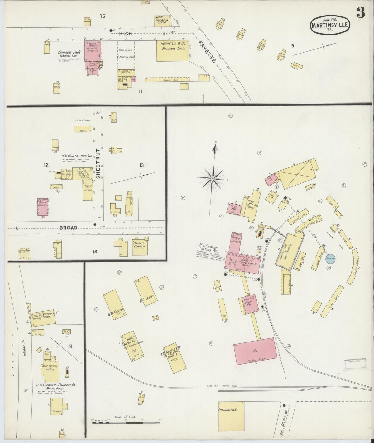 Sanborn Fire Insurance Map from Martinsville, Independent Cities, Virginia (1896), Sheet #0003 - Complete Map Set gallery image, historic Sanborn map, vintage wall art, Virginia Virginia