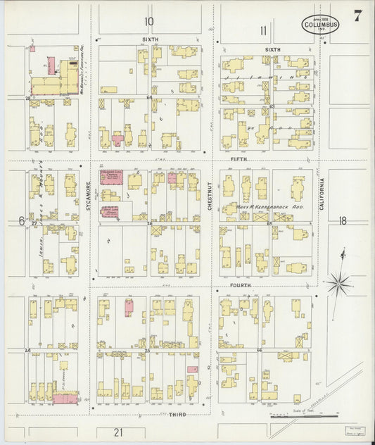 Sanborn Fire Insurance Map from Columbus, Bartholomew County, Indiana (1898), Sheet #0007 - Historic Sanborn Fire Insurance Map Print, vintage old map wall art, antique decor, genealogy gift, Indiana Indiana map
