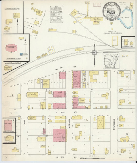 Sanborn Fire Insurance Map from Rison, Cleveland County, Arkansas (1913), Sheet #0001 - Historic Sanborn Fire Insurance Map Print, vintage old map wall art, antique decor, genealogy gift, Arkansas Arkansas map