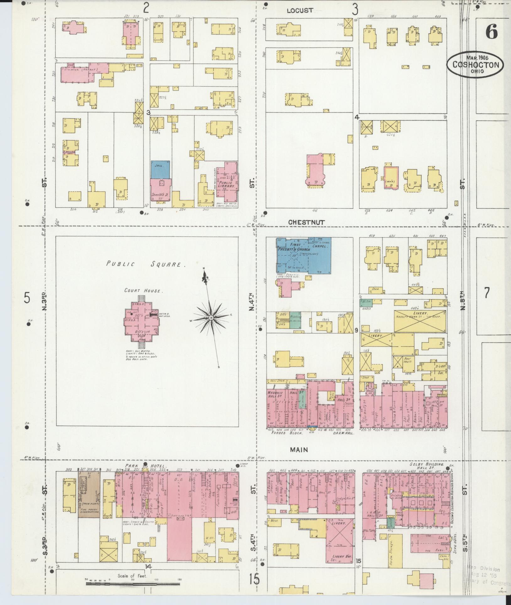 Sanborn Fire Insurance Map from Coshocton, Coshocton County, Ohio (1905), Sheet #0006 - Historic Sanborn Fire Insurance Map Print, vintage old map wall art, antique decor, genealogy gift, Ohio Ohio map