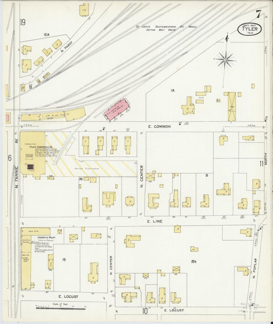 Sanborn Fire Insurance Map from Tyler, Smith County, Texas (1907), Sheet #0007 - Historic Sanborn Fire Insurance Map Print, vintage old map wall art, antique decor, genealogy gift, Texas Texas map