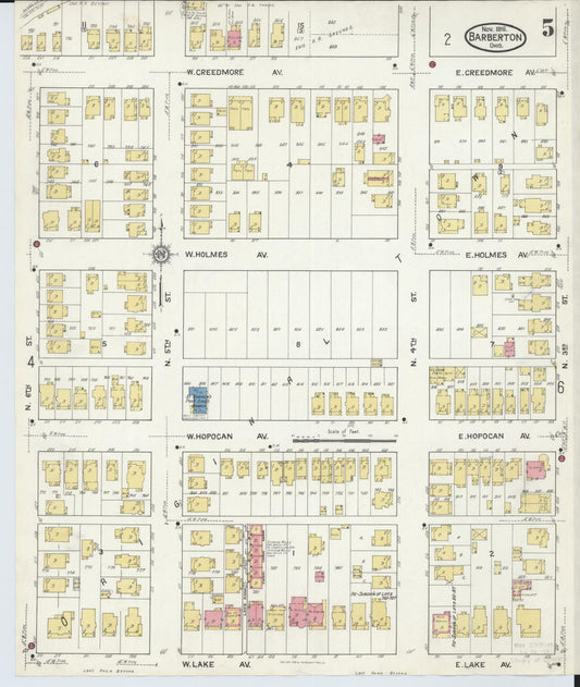 Sanborn Fire Insurance Map from Barberton, Summit County, Ohio (1916), Sheet #0005 - Historic Sanborn Fire Insurance Map Print, vintage old map wall art, antique decor, genealogy gift, Ohio Ohio map