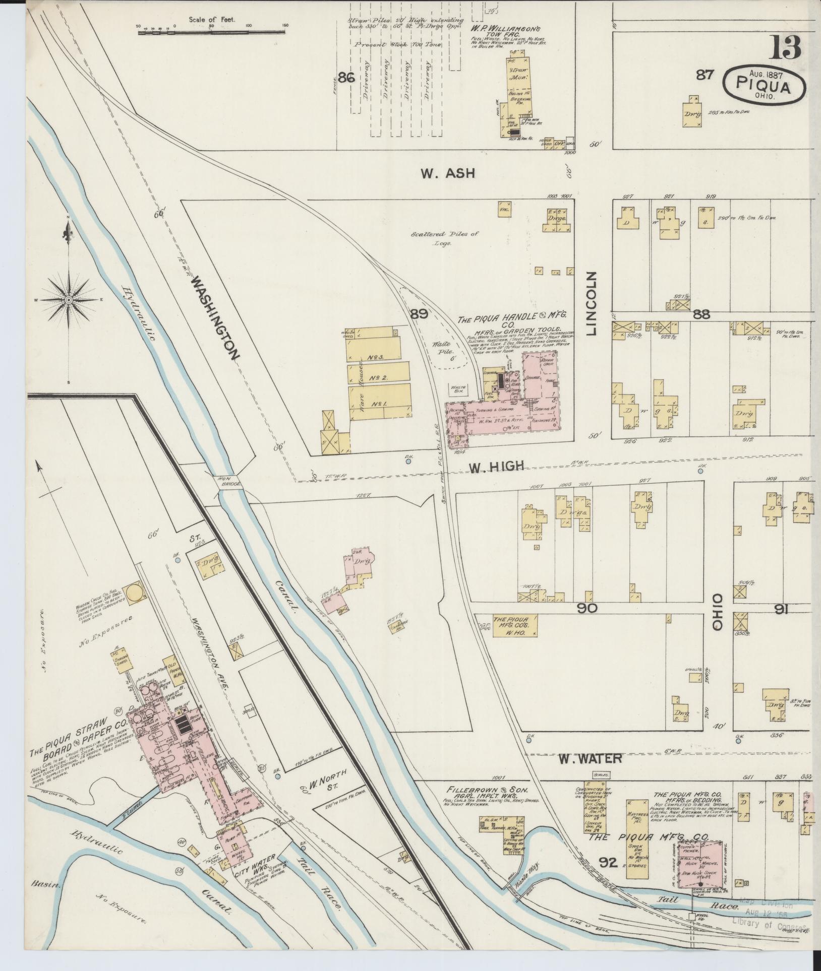 Sanborn Fire Insurance Map from Piqua, Miami County, Ohio (1887), Sheet #0013 - Historic Sanborn Fire Insurance Map Print, vintage old map wall art, antique decor, genealogy gift, Ohio Ohio map
