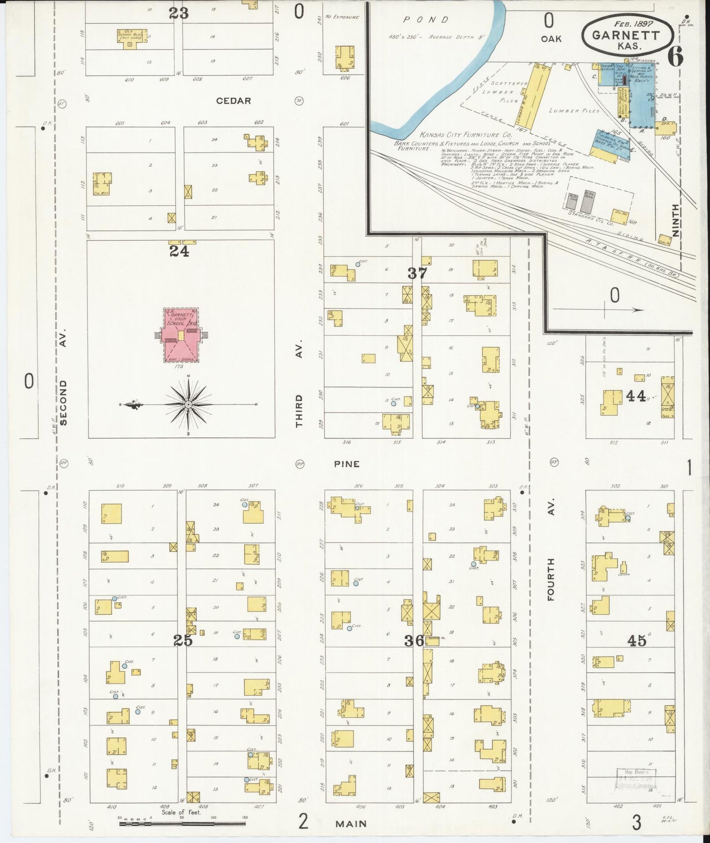 Sanborn Fire Insurance Map from Garnett, Anderson County, Kansas (1897), Sheet #0006 - Historic Sanborn Fire Insurance Map Print, vintage old map wall art, antique decor, genealogy gift, Kansas Kansas map