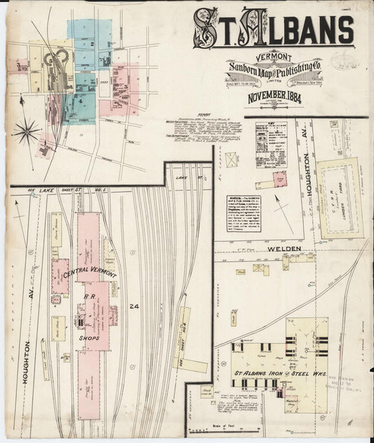 Sanborn Fire Insurance Map from Saint Albans, Franklin County, Vermont (1884), Sheet #0001 - Complete Map Set gallery image, historic Sanborn map, vintage wall art, Vermont Vermont